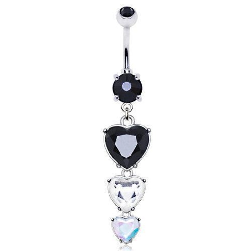Triple Heart Dangle Belly Ring 14G (1.6mm) Length: 3/8″ (10mm)