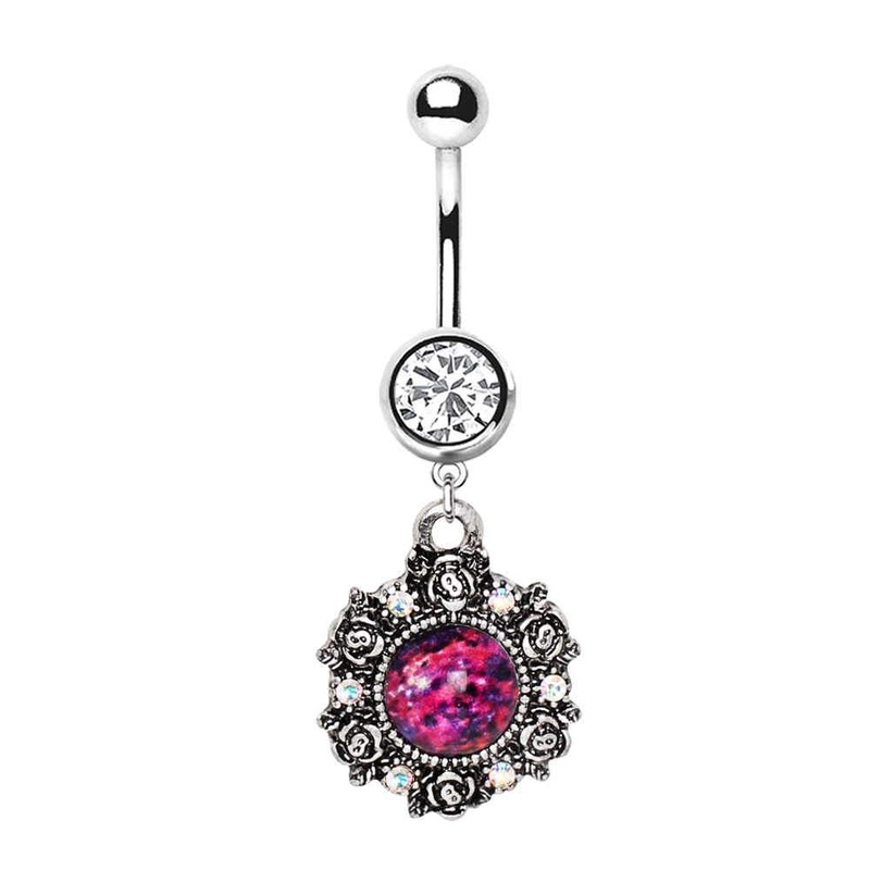 Victorian Style Pendant Dangle Belly Ring 14G (1.6mm) Length: 3/8″ (10mm)