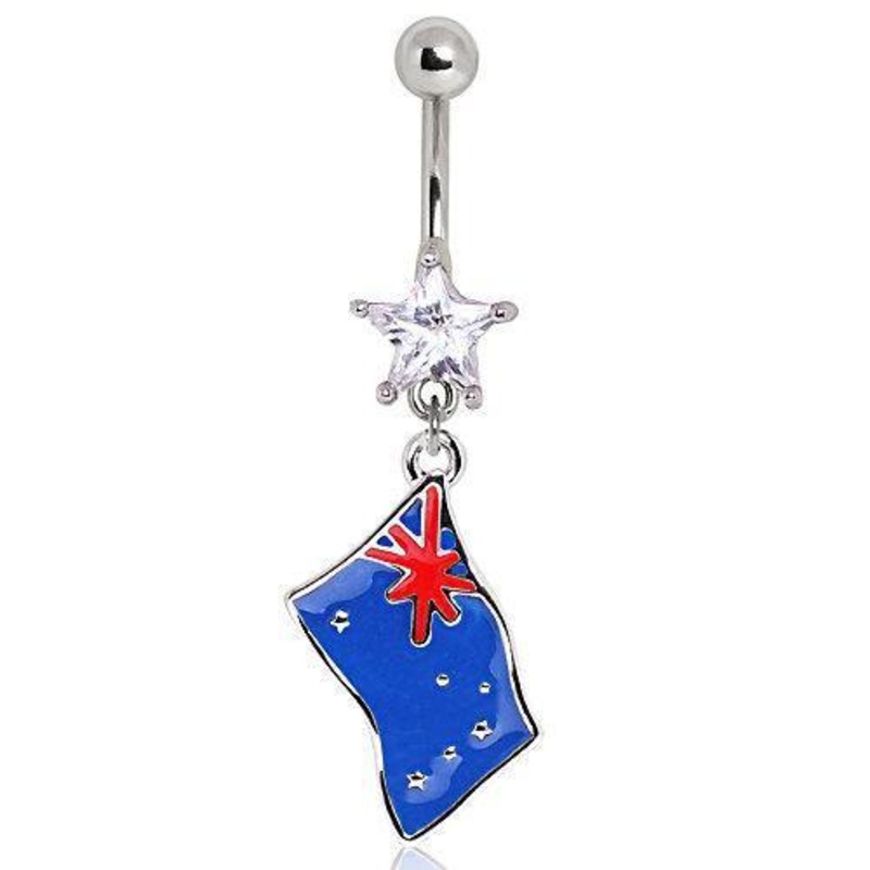 Australia Flag Dangle Belly Ring 14G (1.6mm) Length: 3/8″ (10mm) Clear