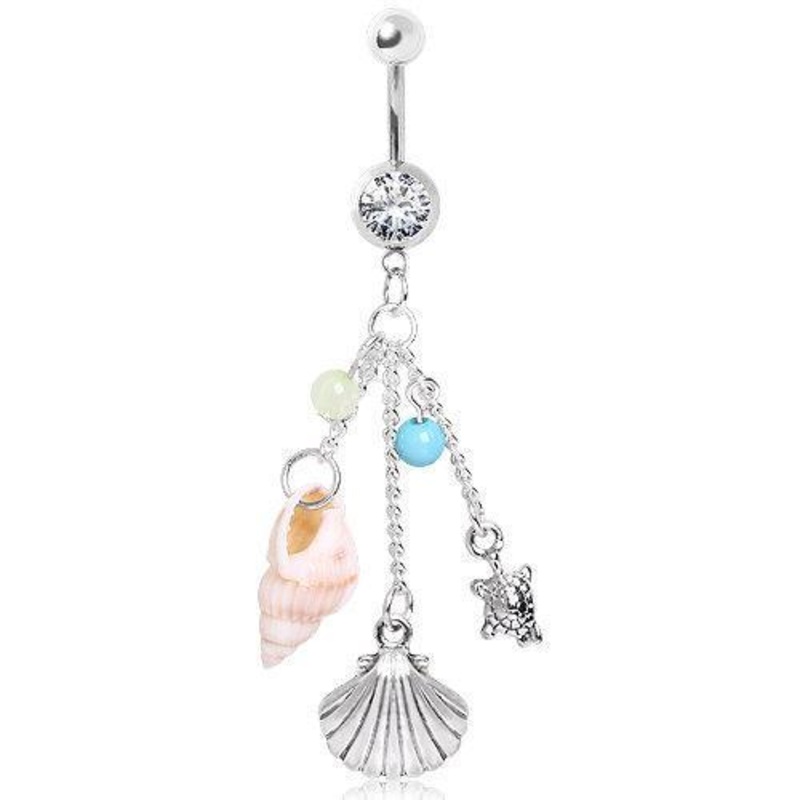 Beach Charms Dangle Belly Ring 14G (1.6mm) Length: 3/8″ (10mm)