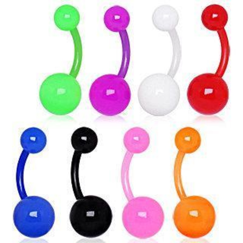 BioFlex Navel Belly Ring Retainer w/ Solid UV Acrylic Balls – 1 Piece 14G (1.6mm) Length : 3/8″ (10mm) | Ball-Size : 5x8mm Black