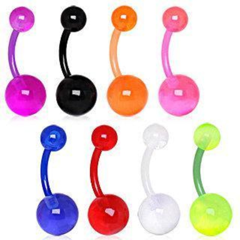 BioFlex Navel Belly Ring Retainer w/ Transparent UV Acrylic Balls – 1 Piece 14G (1.6mm) Length : 3/8″ (10mm) | Ball-Size : 5x8mm Black