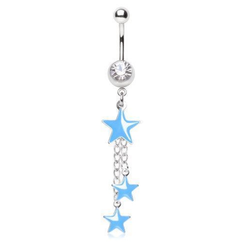 Chained Star Trio Dangle Belly Ring 14G (1.6mm) Length: 3/8″ (10mm)