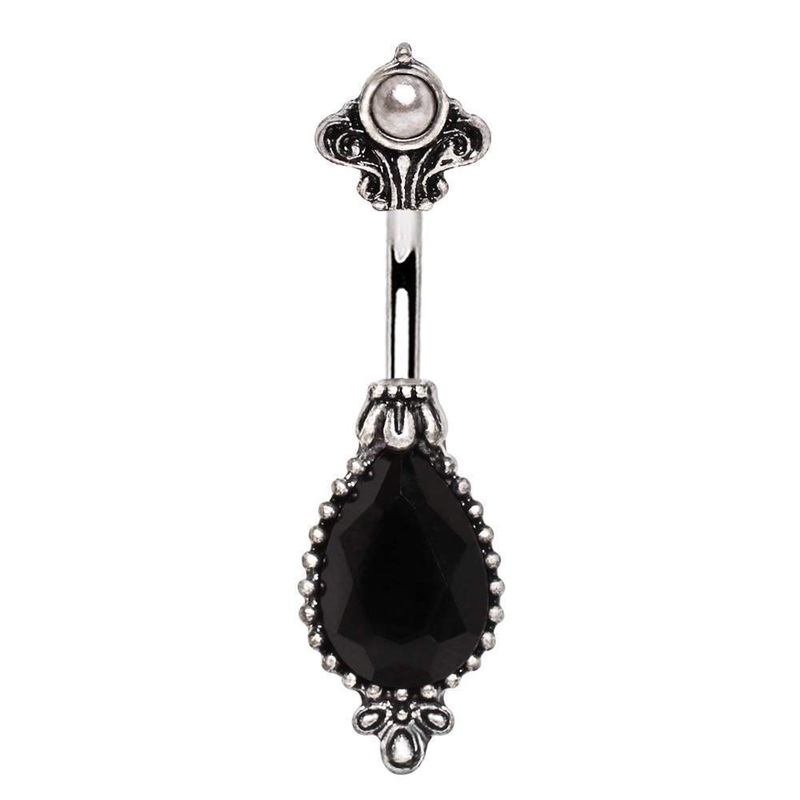 Black Victorian Dangle Belly Ring 14G (1.6mm) Length: 3/8″ (10mm)