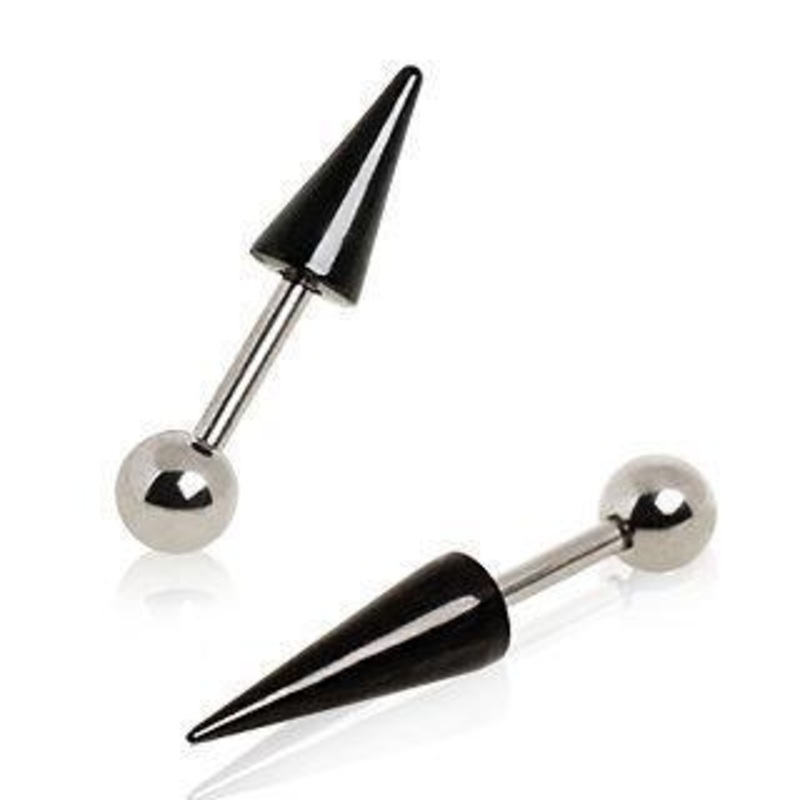 316L Cartilage Barbell Earring w/ Black PVD Plated Spike – 1 Piece 16G (1.2mm) Length: 1/4″ (6mm) | Ball-Size: 4x12mm Black