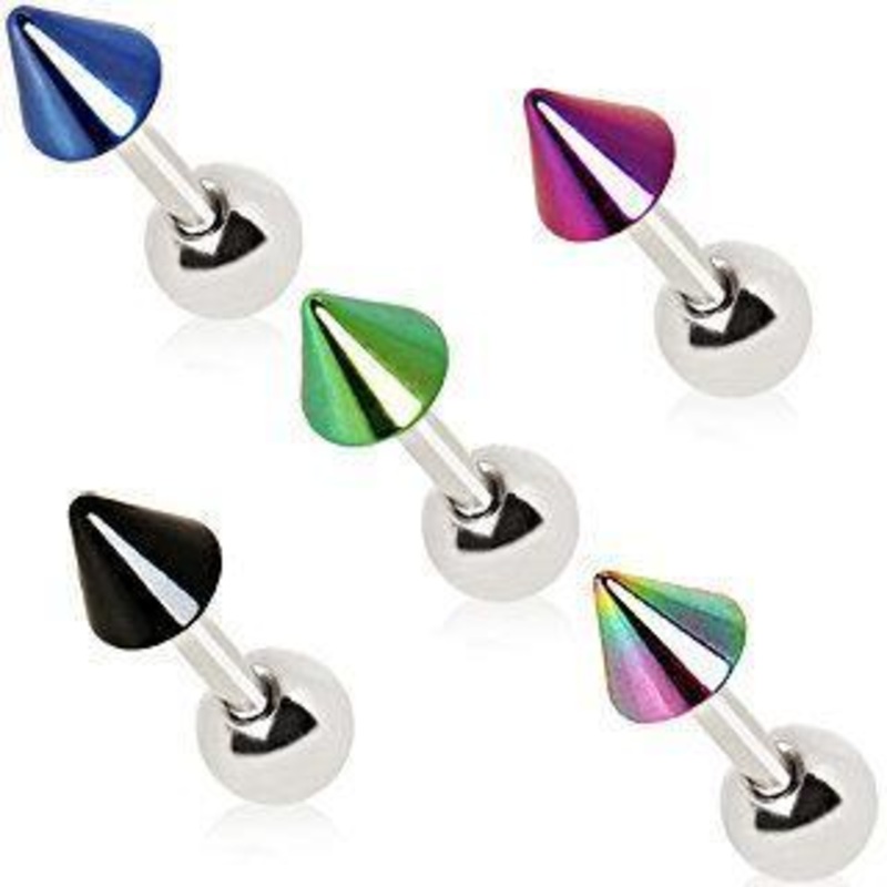 Cartilage Barbell Earring PVD Plated Spike – 1 Piece 16G (1.2mm) Length: 1/4″ (6mm) | Ball-Size: 4mm Black