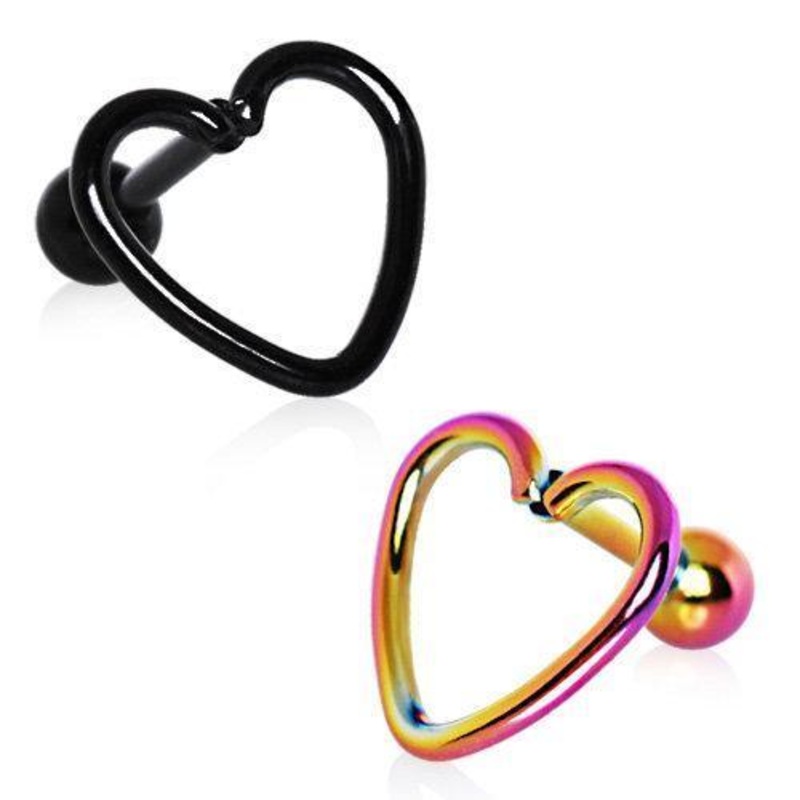 PVD Plated Love Struck Heart Cartilage Earring – 1 Piece 16G (1.2mm) Length: 1/4″ (6mm) | Ball-Size: 4mm Black