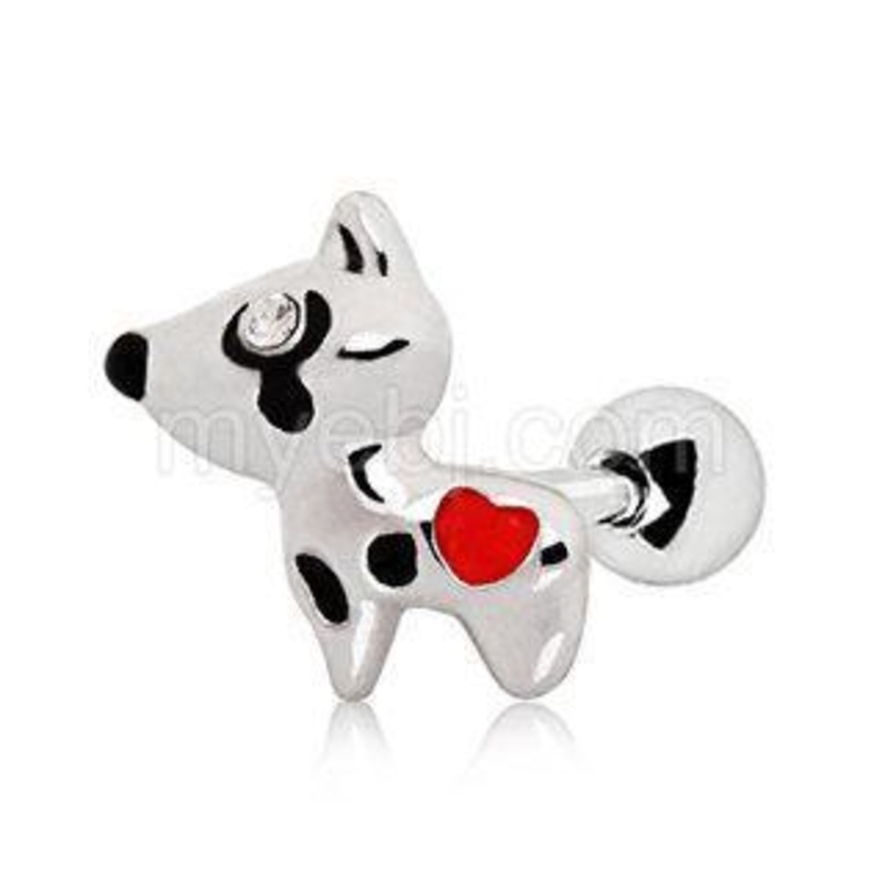 Red Heart Dog Cartilage Barbell Earring – 1 Piece 16G (1.2mm) Length: 1/4″ (6mm)