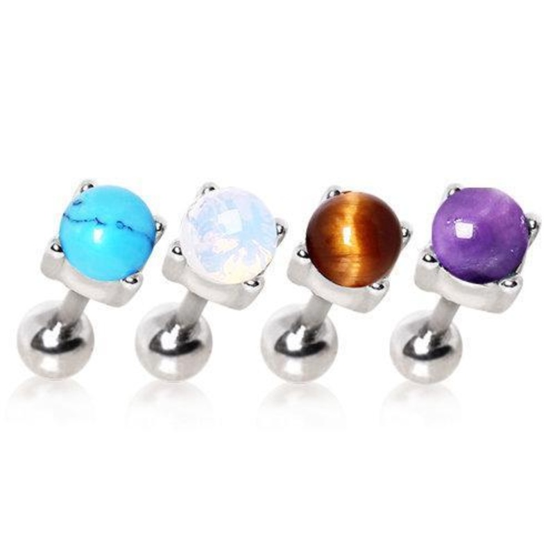 316L Cartilage Barbell Earring w/ Prong Set Stone – 1 Piece 16G (1.2mm) Length: 1/4″ (6mm) | Ball-Size: 5mm Amethyst