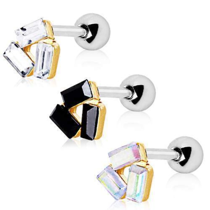 316L Stainless Steel Art of Brilliance Art Deco Cartilage Barbell Earring – 1 Piece 16G (1.2mm) Length: 1/4″ (6mm) | Ball-Size: 4mm AuroraBorealis