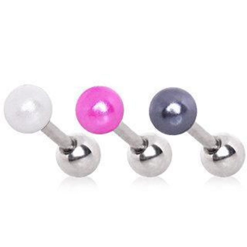 Acrylic Pearl Ball Cartilage Barbell Earring – 1 Piece 16G (1.2mm) Length: 1/4″ (6mm) | Ball-Size: 4mm Black