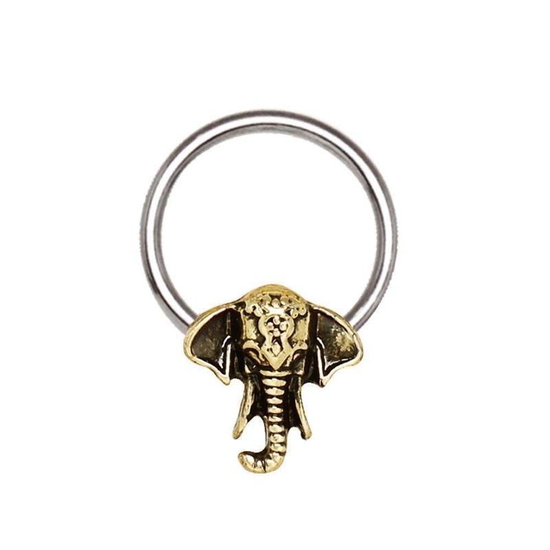 Antique Bronze Elephant Snap-in Captive Bead Ring 16G (1.2mm) Inner Diameter: 3/8″ (10mm)