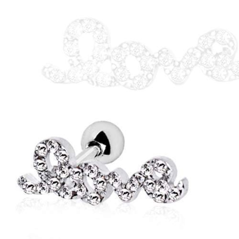 Art of Brilliance Love Script Cartilage Barbell Earring – 1 Piece 16G (1.2mm) Length: 1/4″ (6mm) | Ball-Size: 4mm