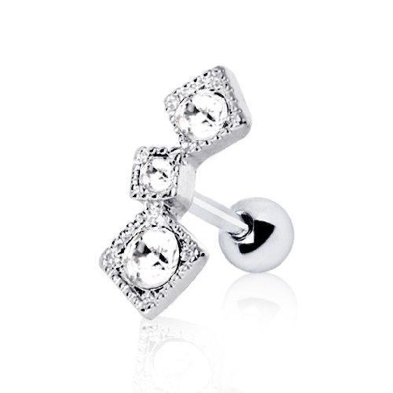 Art of Brilliance Triple Square Drop Cartilage Barbell Earring – 1 Piece 16G (1.2mm) Length: 1/4″ (6mm) | Ball-Size: 4mm
