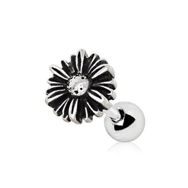 Aster Flower Cartilage Barbell Earring – 1 Piece 16G (1.2mm) Length: 1/4″ (6mm)
