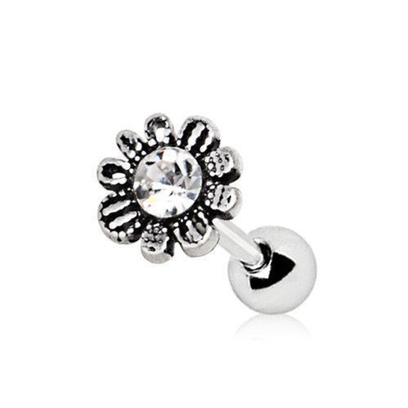 Avant Garde Daisy Flower Cartilage Barbell Earring – 1 Piece 16G (1.2mm) Length: 1/4″ (6mm)