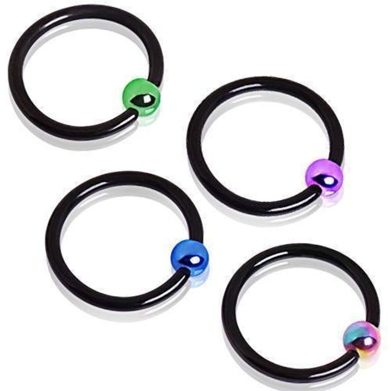 Black Captive Bead Ring w/ Color Ball 16G (1.2mm) Inner Diameter: 3/8″ (10mm) | Ball-Size: 3mm Black/Blue