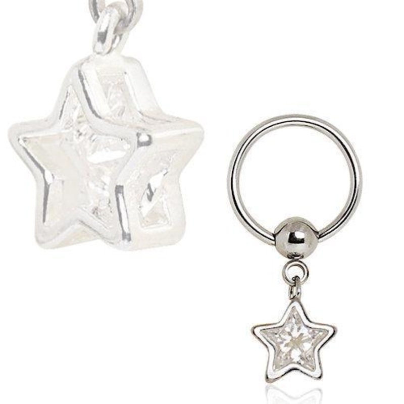 Captive CZ Star Dangle Captive Bead Ring 14G (1.6mm) Inner Diameter: 3/8″ (10mm) | Ball-Size: 5mm