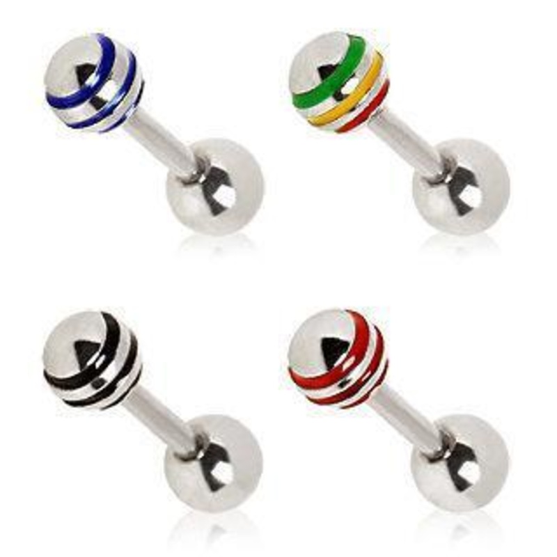 Cartilage Barbell Earring 3 Stripped Ball – 1 Piece 16G (1.2mm) Length: 1/4″ (6mm) | Ball-Size: 4mm Black