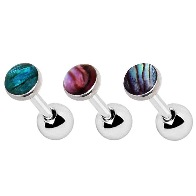 Cartilage Barbell Earring Abalone Shell – 1 Piece 16G (1.2mm) Length: 1/4″ (6mm) | Ball-Size: 4mm Blue
