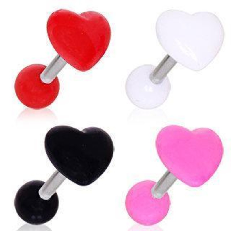 Cartilage Barbell Earring Acrylic Heart – 1 Piece 16G (1.2mm) Length: 1/4″ (6mm) | Ball-Size: 4mm Red