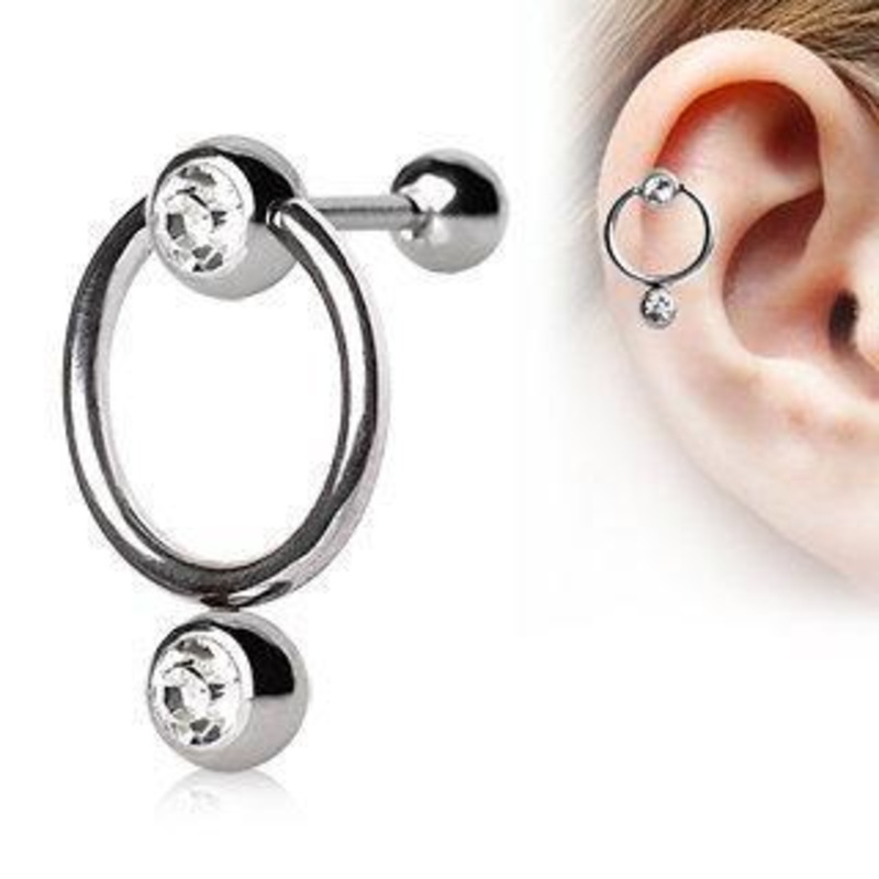 Cartilage Barbell Earring Double Gem Balls – 1 Piece 16G (1.2mm) Length: 1/4″ (6mm) | Ball-Size: 4mm Clear