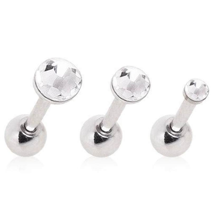 Cartilage Barbell Earring Gem On Top – 1 Piece 16G (1.2mm) Length: 1/4″ (6mm) | Ball-Size: 2mm Clear