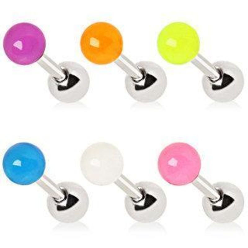 Cartilage Barbell Earring Glow in the Dark Ball – 1 Piece 16G (1.2mm) Length: 1/4″ (6mm) | Ball-Size: 4mm Blue