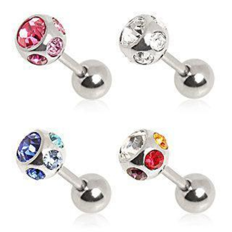 Cartilage Barbell Earring Multi Gem Ball – 1 Piece 16G (1.2mm) Length: 1/4″ (6mm) | Ball-Size: 5mm Blue