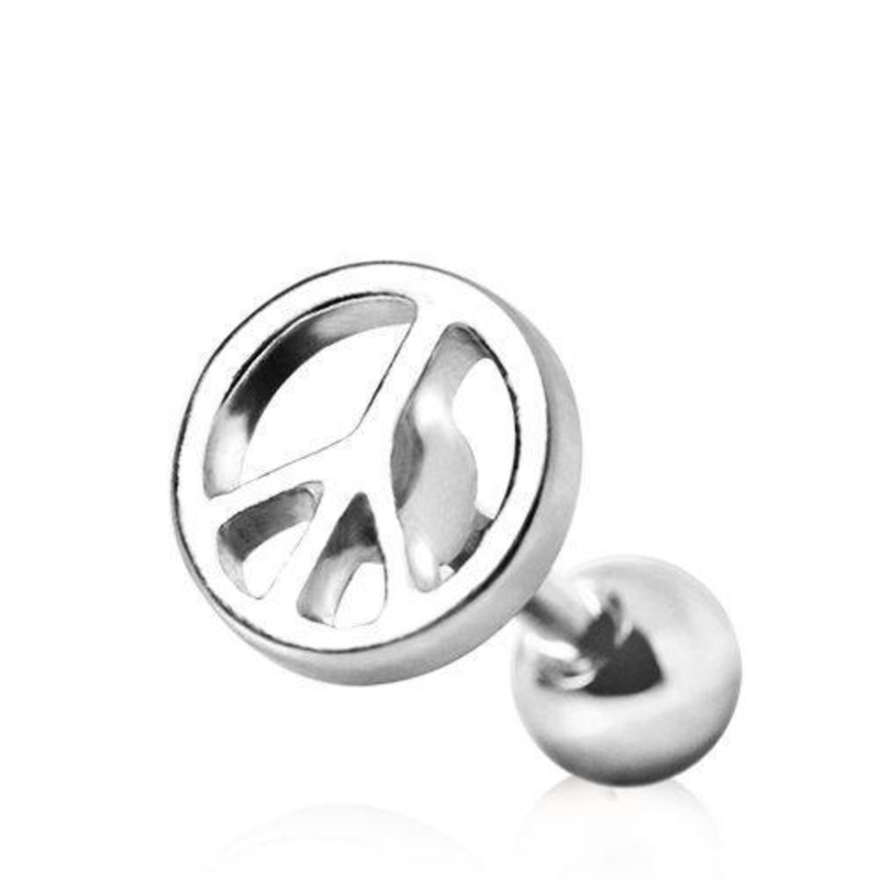 Cartilage Barbell Earring Peace Sign – 1 Piece 16G (1.2mm) Length: 1/4″ (6mm) | Ball-Size: 4mm