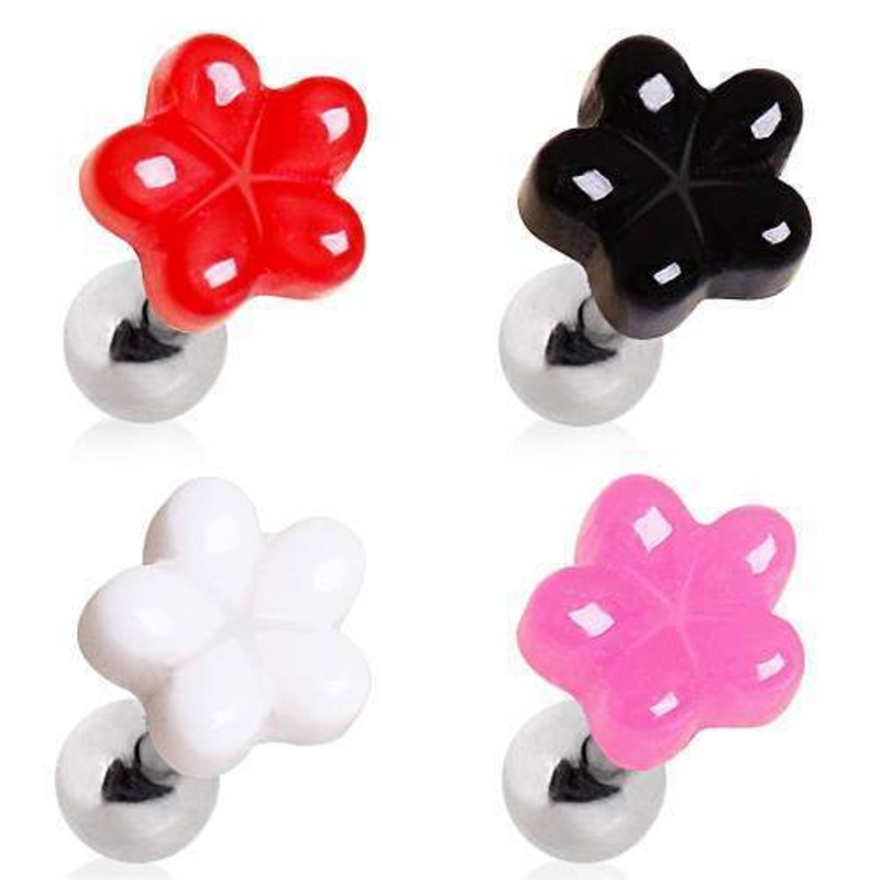 Cartilage Barbell Earring UV Acrylic Daisy – 1 Piece 16G (1.2mm) Length: 1/4″ (6mm) | Ball-Size: 4mm Black