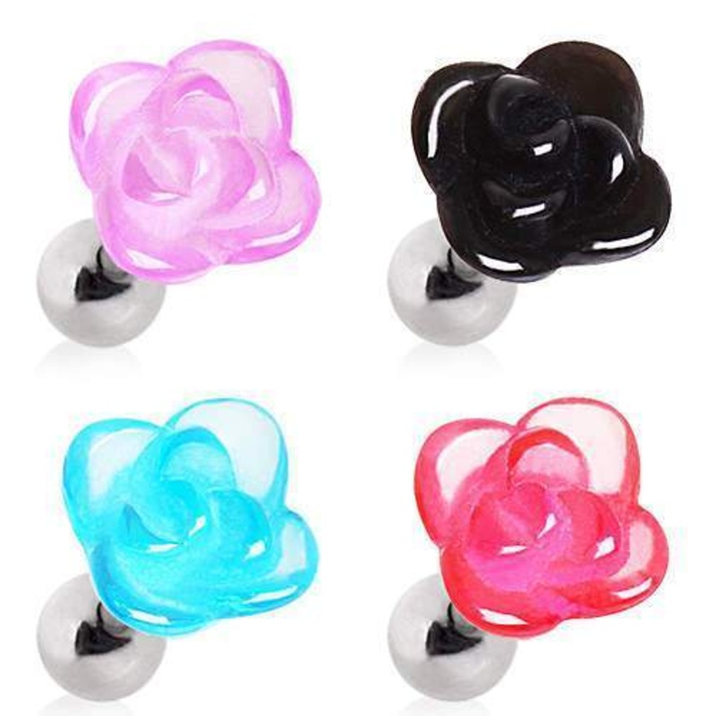 Cartilage Barbell Earring UV Acrylic Rose – 1 Piece 16G (1.2mm) Length: 1/4″ (6mm) | Ball-Size: 4mm Aqua
