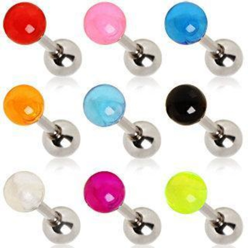 Cartilage Barbell Earring UV Ball – 1 Piece 16G (1.2mm) Length: 1/4″ (6mm) | Ball-Size: 4mm Black