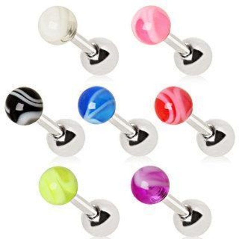Cartilage Barbell Earring UV Marble Ball – 1 Piece 16G (1.2mm) Length: 1/4″ (6mm) | Ball-Size: 4mm Black