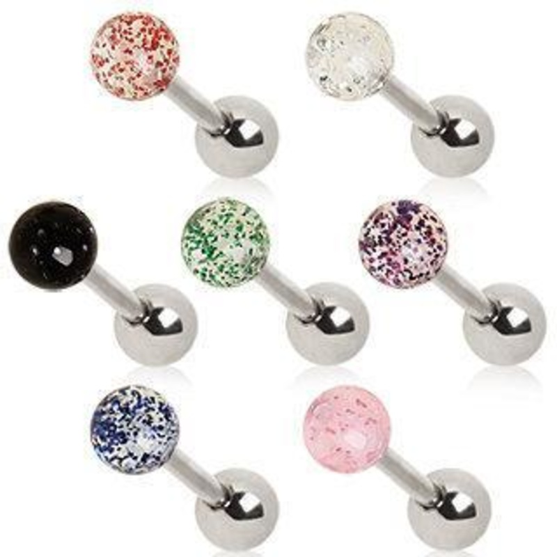 Cartilage Barbell Earring UV Metallic Glitter Ball – 1 Piece 16G (1.2mm) Length: 1/4″ (6mm) | Ball-Size: 4mm Black