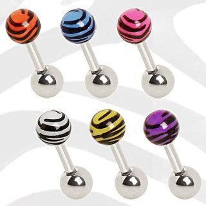 Cartilage Barbell Earring Zebra Print UV Ball – 1 Piece 16G (1.2mm) Length: 1/4″ (6mm) | Ball-Size: 4mm LightBlue