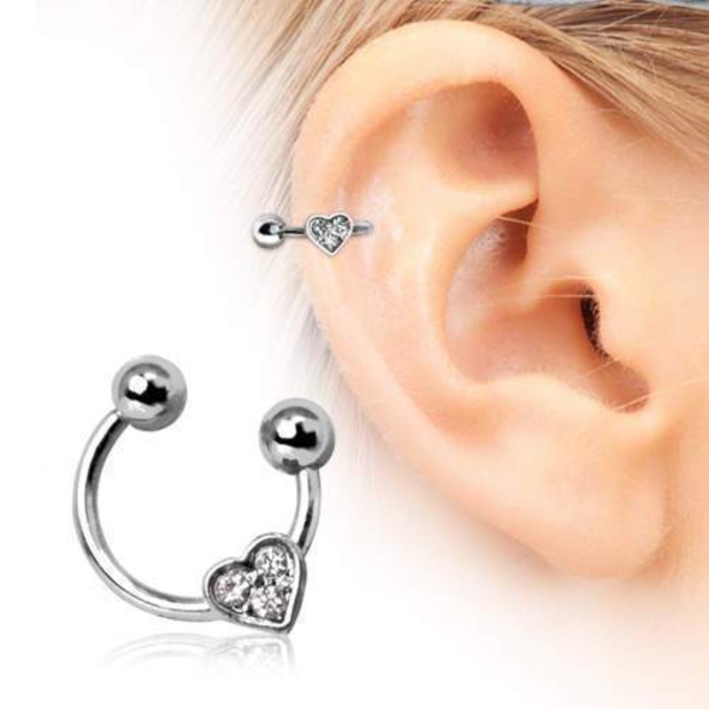 Cartilage Earring Gemmed Heart – 1 Piece 16G (1.2mm) Length: 5/16″ (8mm) | Ball-Size: 4mm Clear