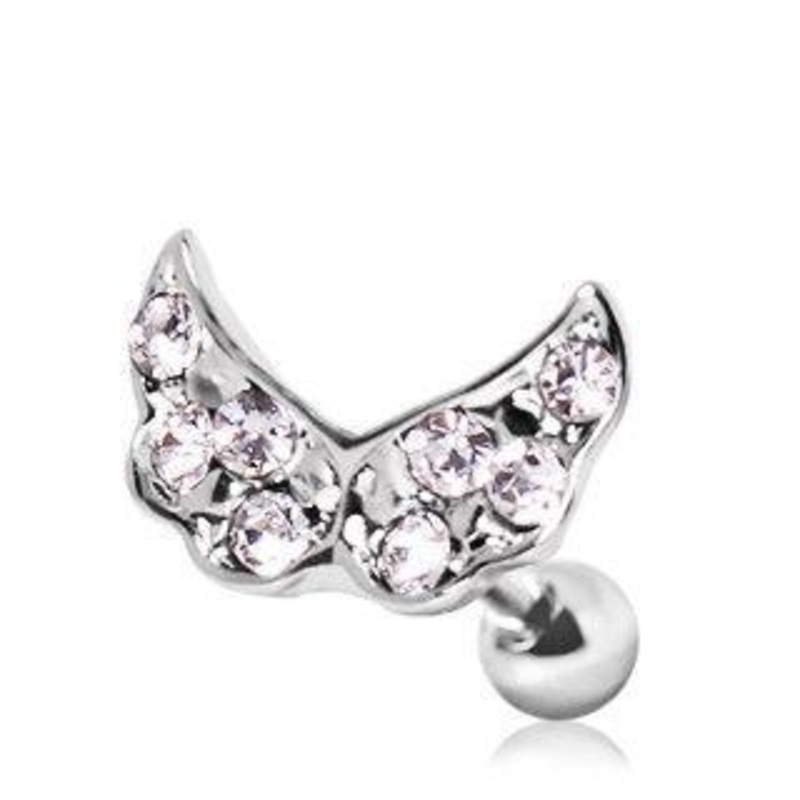 Clear Gem Butterfly Cartilage Barbell Earring – 1 Piece 16G (1.2mm) Length: 1/4″ (6mm) | Ball-Size: 4mm Clear