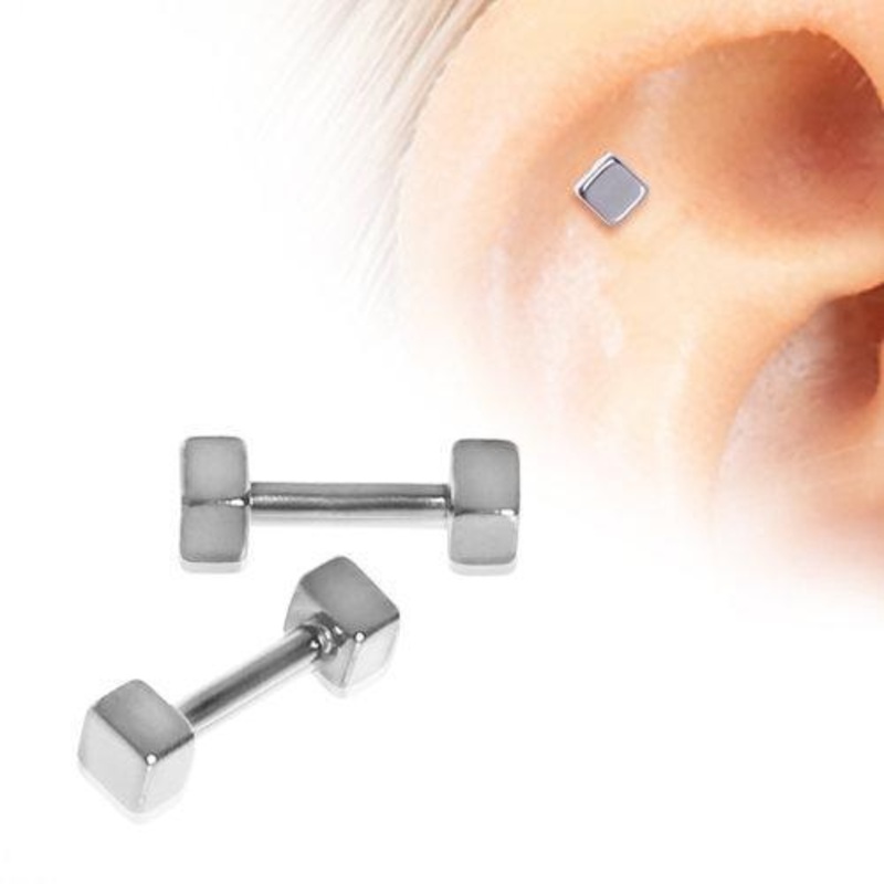 Cubed Cartilage Barbell Earring – 1 Piece 16G (1.2mm) Length: 1/4″ (6mm) | Ball-Size: 3mm