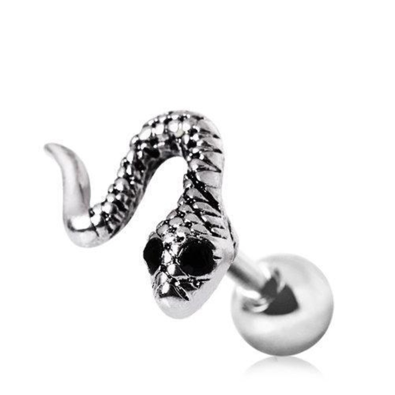 Cute Baby Snake Cartilage Barbell Earring – 1 Piece 16G (1.2mm) Length: 1/4″ (6mm) | Ball-Size: 4mm