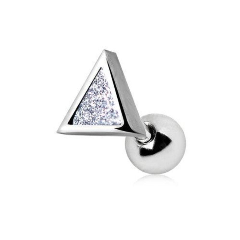 CZ Dust Triangle Cartilage Barbell Earring – 1 Piece 16G (1.2mm) Length: 1/4″ (6mm) | Ball-Size: 4mm Clear
