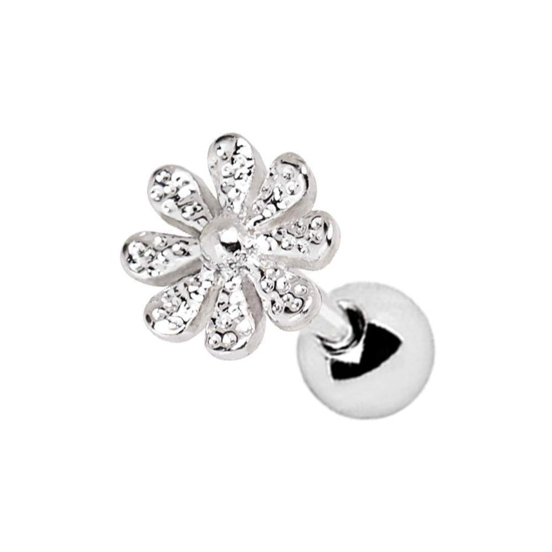 Daisy Flower Cartilage Barbell Earring – 1 Piece 16G (1.2mm) Length: 1/4″ (6mm)