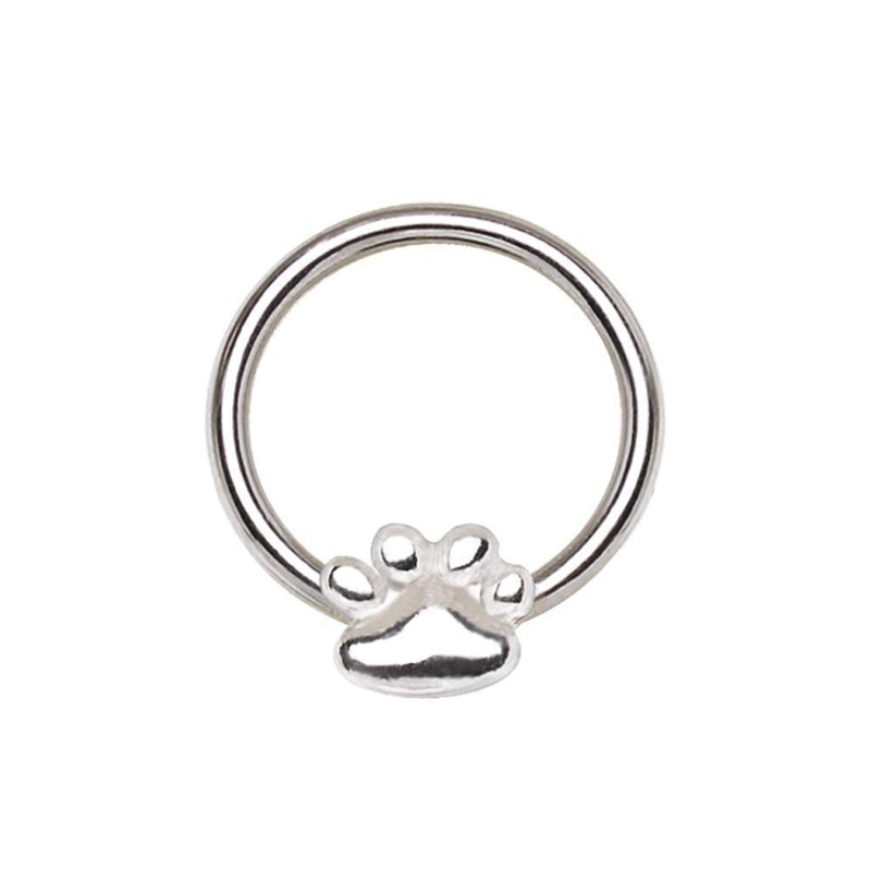 Dog Puppy Paw Snap-in Captive Bead Ring 16G (1.2mm) Inner Diameter: 3/8″ (10mm)