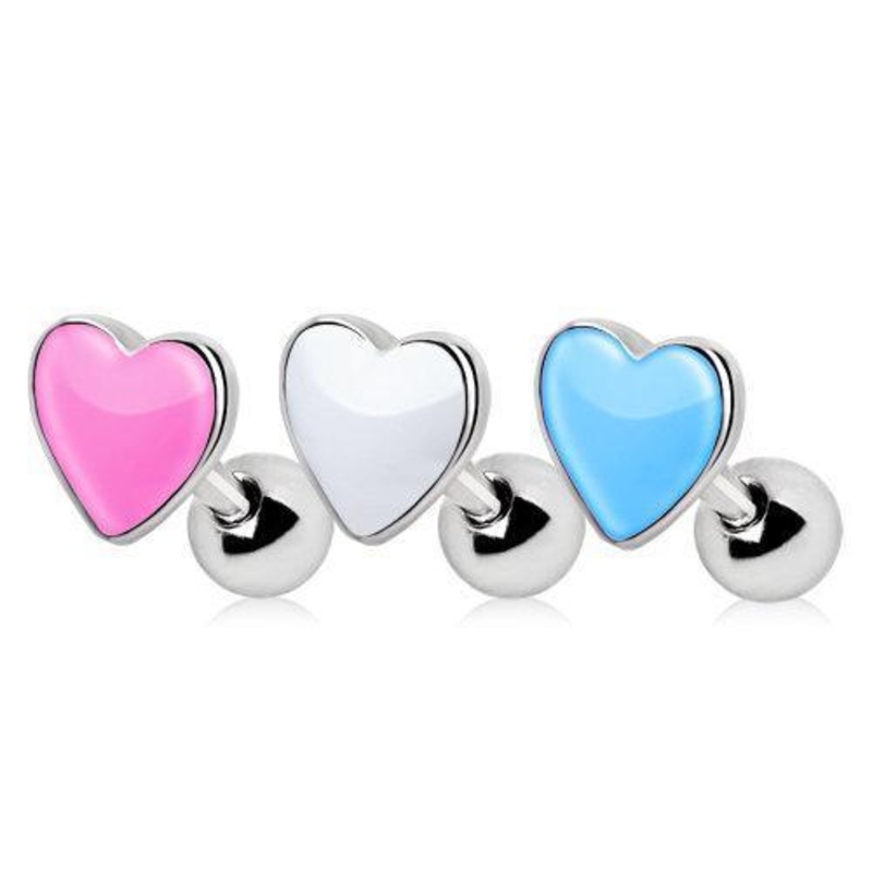 Enamel Heart Cartilage Barbell Earring – 1 Piece 16G (1.2mm) Length: 1/4″ (6mm) Aqua