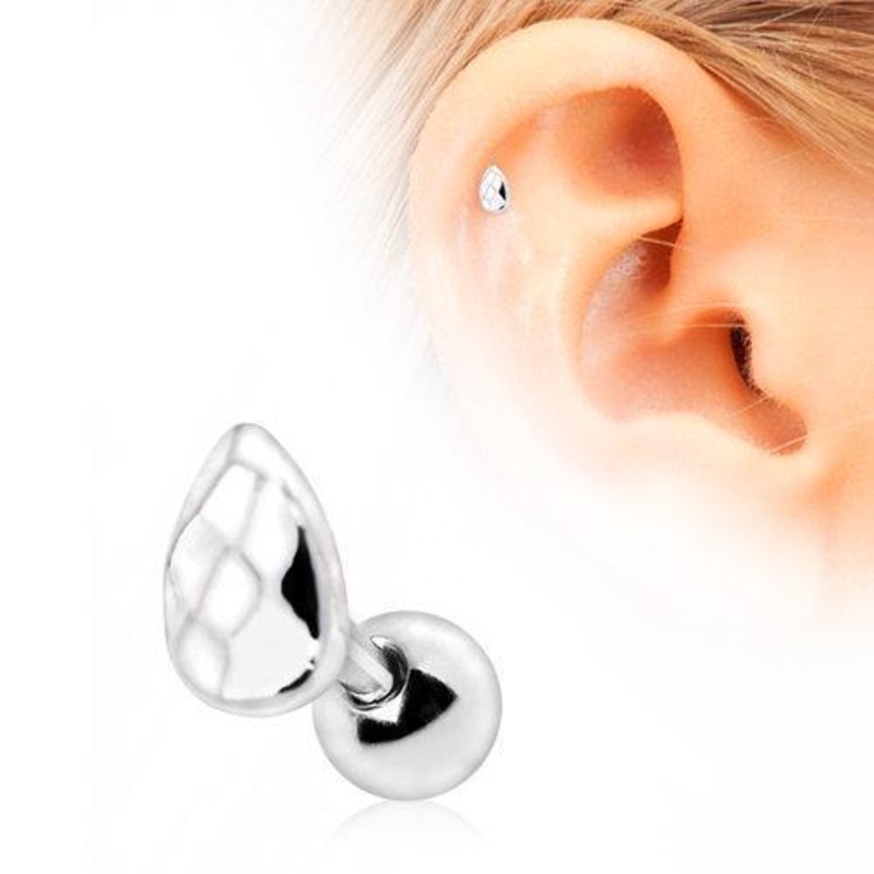 Faceted Teardrop Cartilage Barbell Earring – 1 Piece 16G (1.2mm) Length: 1/4″ (6mm) | Ball-Size: 4mm