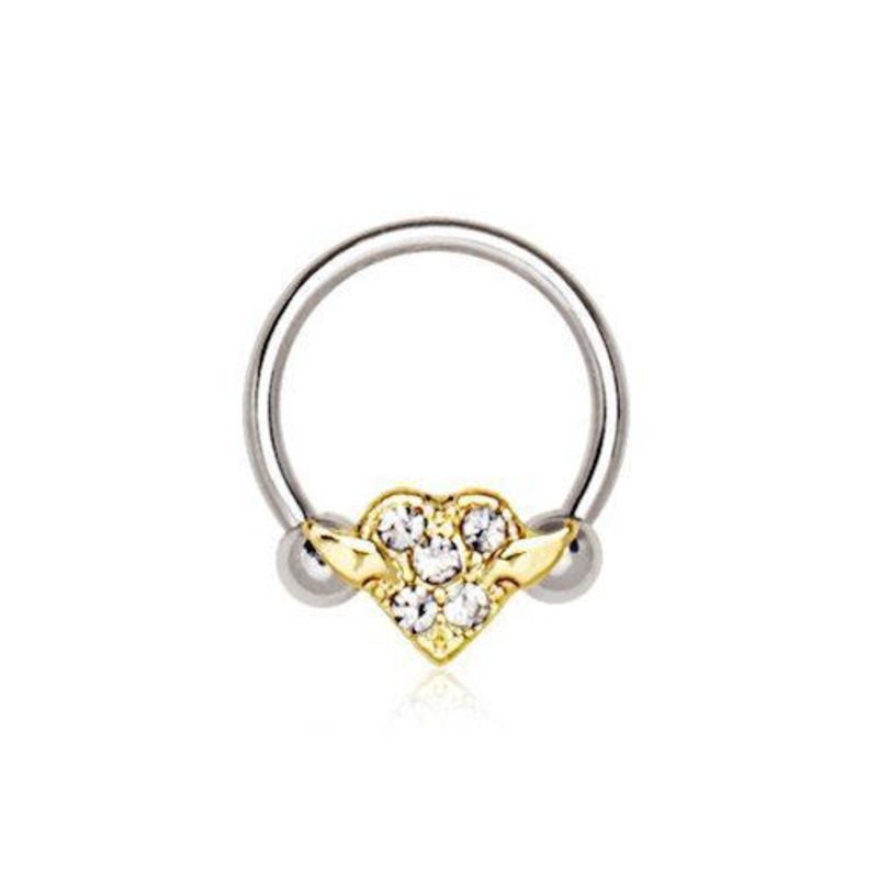 Gold  Heart Snap-In Captive Bead Ring 16G (1.2mm) Inner Diameter: 3/8″ (10mm)