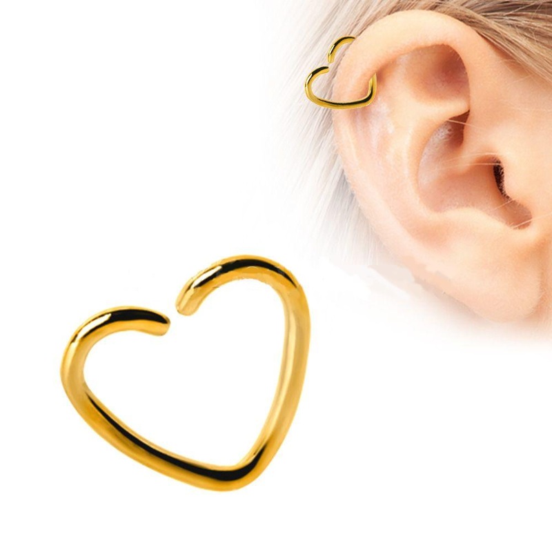 Gold Plated Heart Shaped Cartilage Barbell Earring – 1 Piece 16G (1.2mm) Length: 3/8″ (10mm)