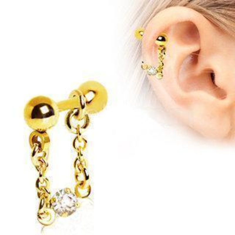 Gold Plated Jeweled Chain Wrap Cartilage Barbell Earring – 1 Piece 16G (1.2mm) Length: 1/4″ (6mm)