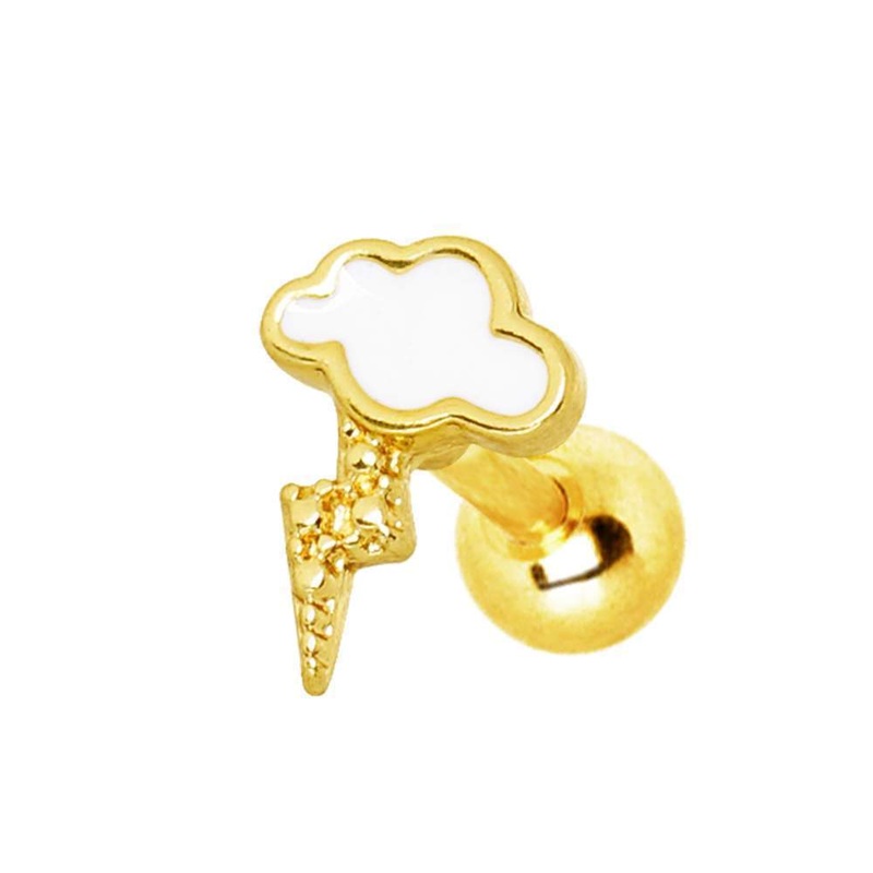 Gold Plated Lightning Cloud Cartilage Barbell Earring – 1 Piece 16G (1.2mm) Length: 1/4″ (6mm)