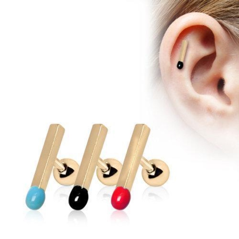 Gold Plated Matchstick Cartilage Barbell Earring – 1 Piece 16G (1.2mm) Length: 1/4″ (6mm) Aqua
